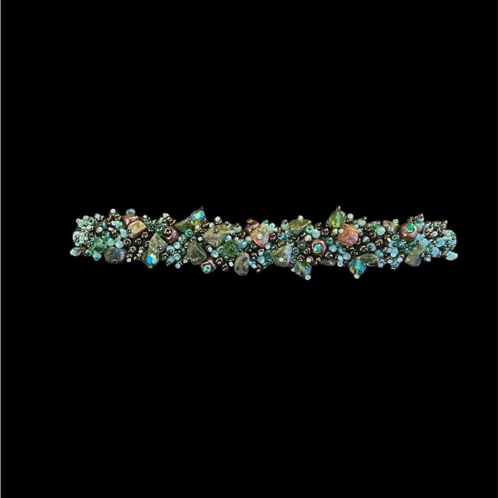 Hand Beaded Earthtone Boho Natural Stone Glass Bead Bracelet Magnetic Clasp - Picture 3 of 8